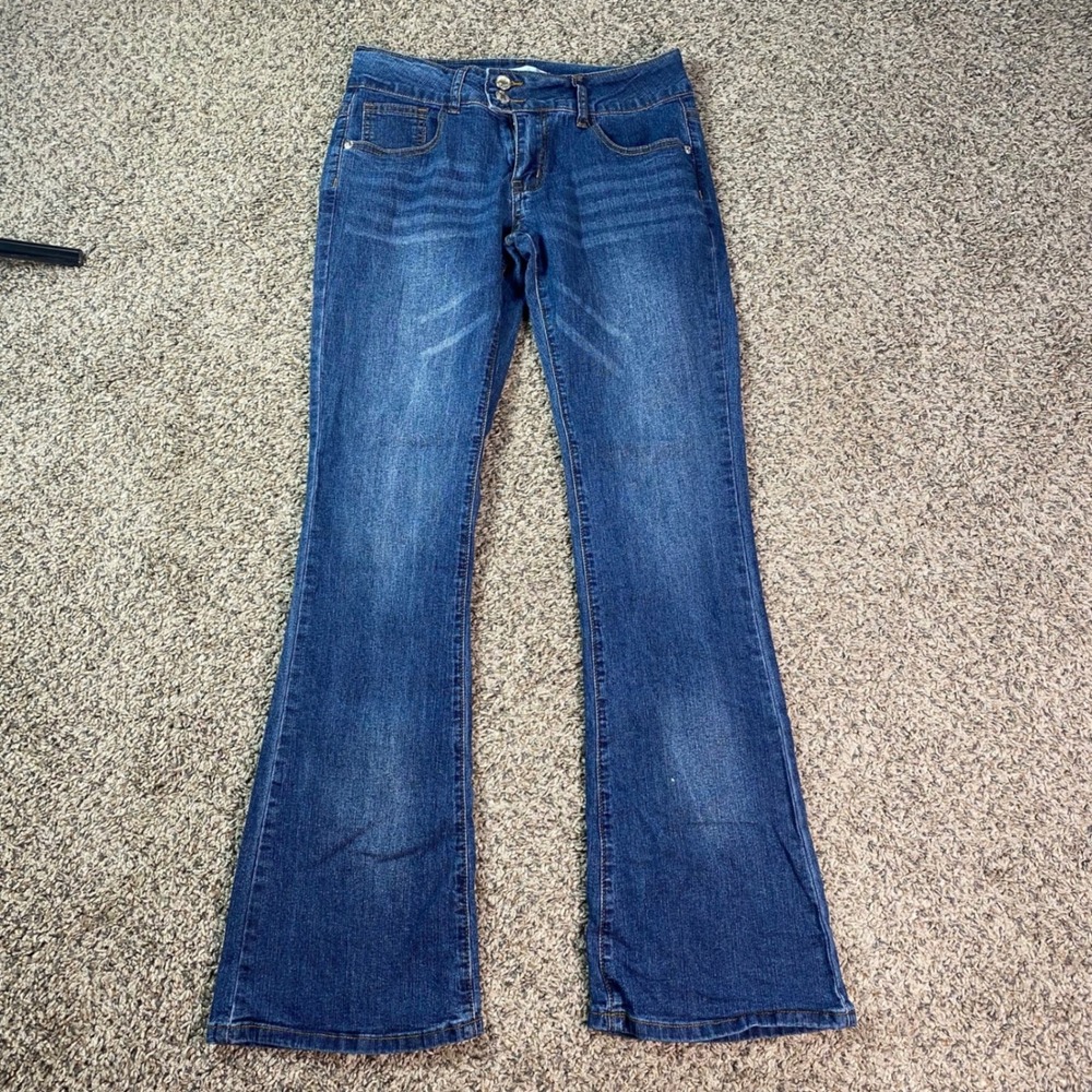 Justalwart Jeans Women S Blue Bootcut Double Button Mid Rise Whiskered Denim